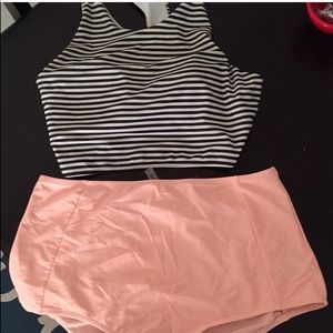 Peach/stripe high waisted swim suit like new